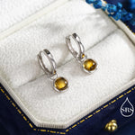 Genuine Citrine Hoop Earrings in Sterling Silver, Detachable Yellow Citrine Coin Dangle Hoop Earrings, Interchangeable, November Birthstone