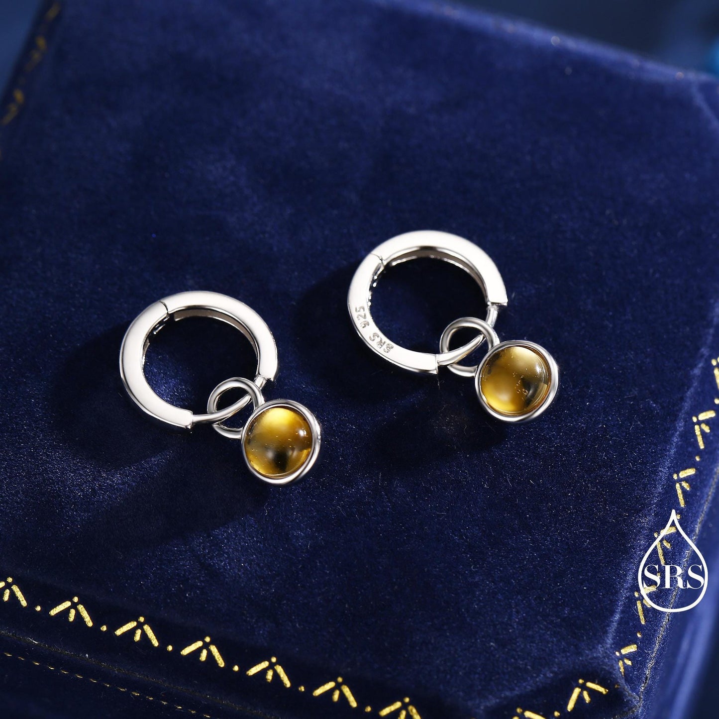 Genuine Citrine Hoop Earrings in Sterling Silver, Detachable Yellow Citrine Coin Dangle Hoop Earrings, Interchangeable, November Birthstone