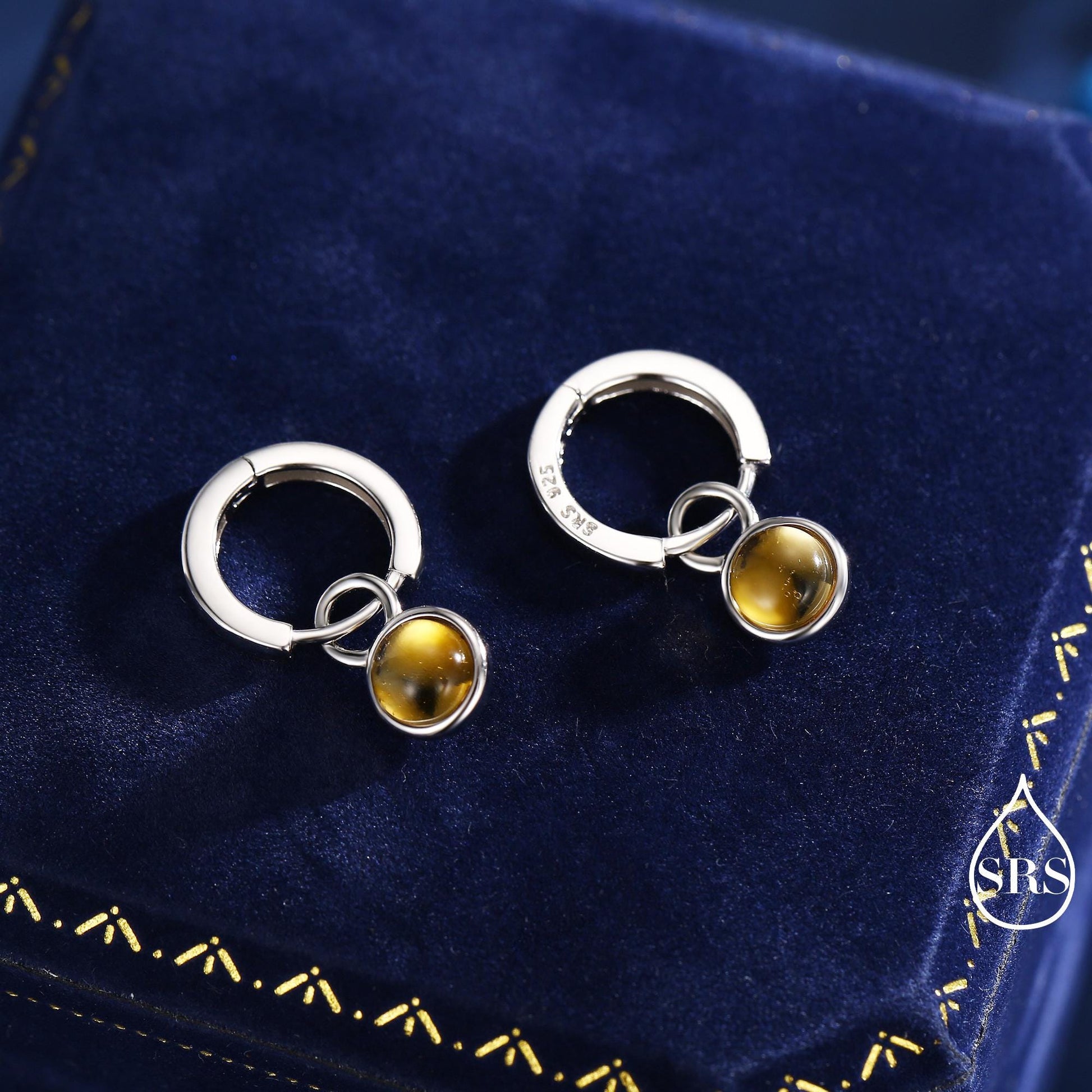 Genuine Citrine Hoop Earrings in Sterling Silver, Detachable Yellow Citrine Coin Dangle Hoop Earrings, Interchangeable, November Birthstone