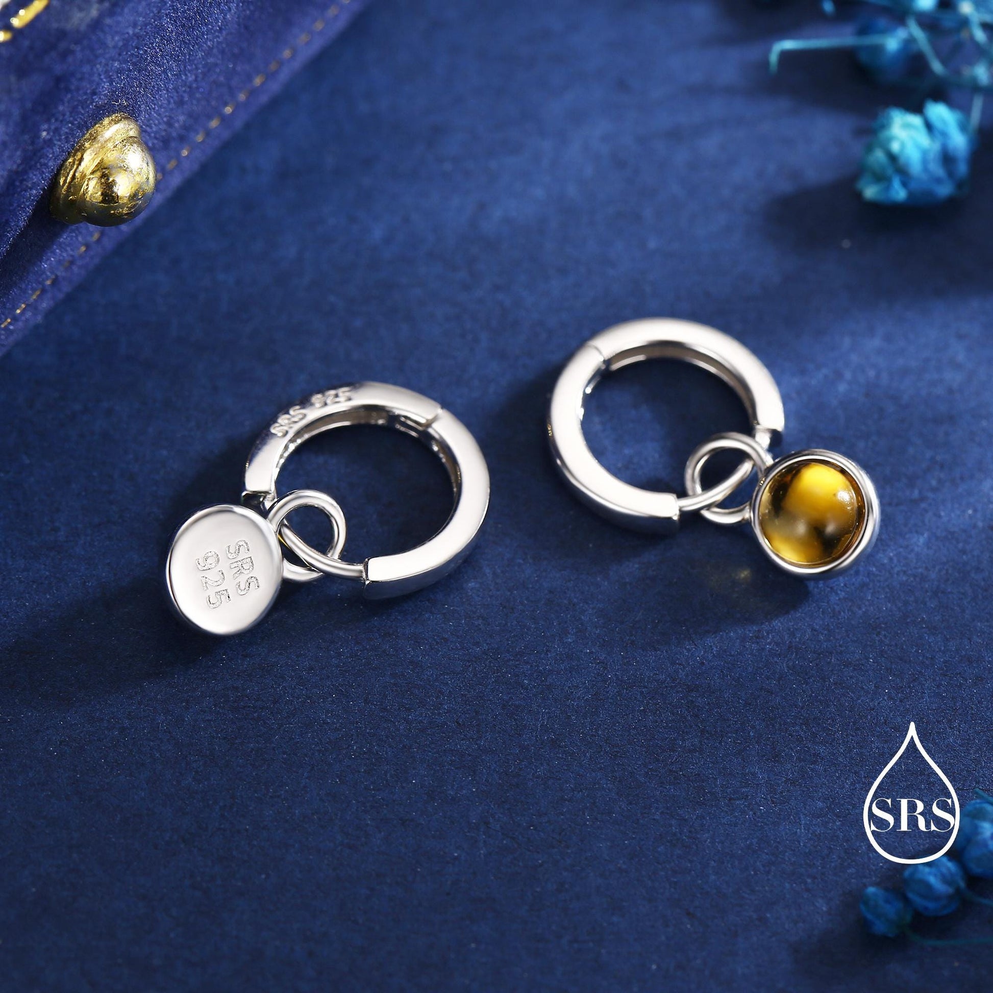 Genuine Citrine Hoop Earrings in Sterling Silver, Detachable Yellow Citrine Coin Dangle Hoop Earrings, Interchangeable, November Birthstone