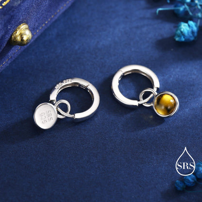 Genuine Citrine Hoop Earrings in Sterling Silver, Detachable Yellow Citrine Coin Dangle Hoop Earrings, Interchangeable, November Birthstone