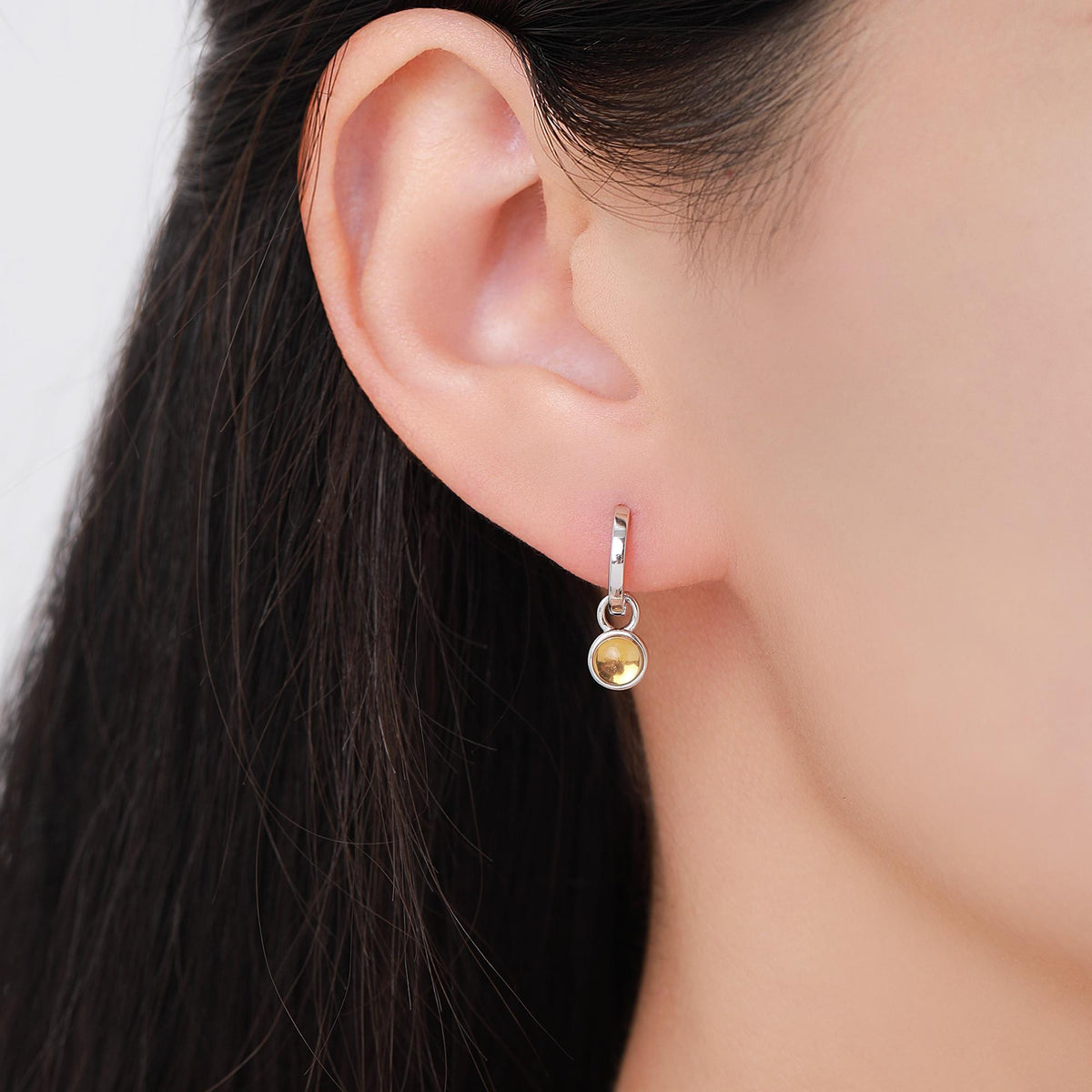 Genuine Citrine Hoop Earrings in Sterling Silver, Detachable Yellow Citrine Coin Dangle Hoop Earrings, Interchangeable, November Birthstone