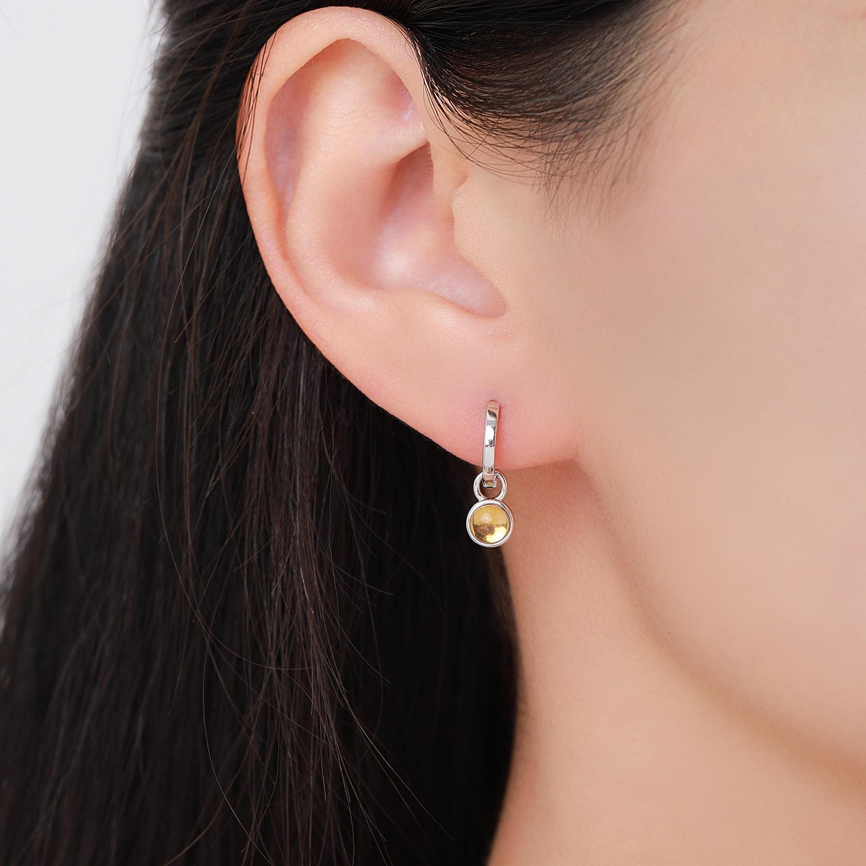 Genuine Citrine Hoop Earrings in Sterling Silver, Detachable Yellow Citrine Coin Dangle Hoop Earrings, Interchangeable, November Birthstone