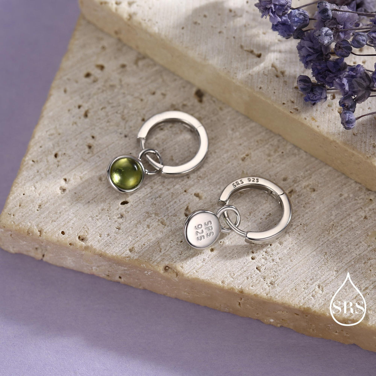 Genuine Peridot Hoop Earrings in Sterling Silver, Detachable Green Peridot Coin Dangle Hoop Earrings, Interchangeable, August Birthstone