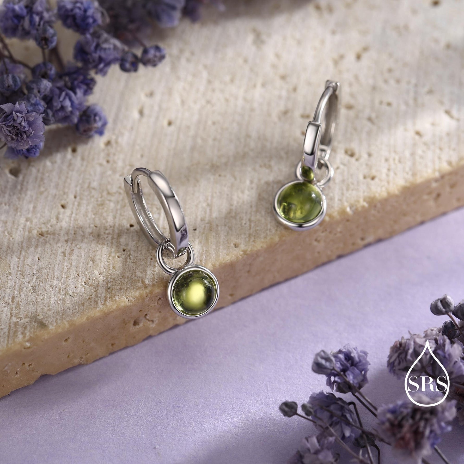 Genuine Peridot Hoop Earrings in Sterling Silver, Detachable Green Peridot Coin Dangle Hoop Earrings, Interchangeable, August Birthstone
