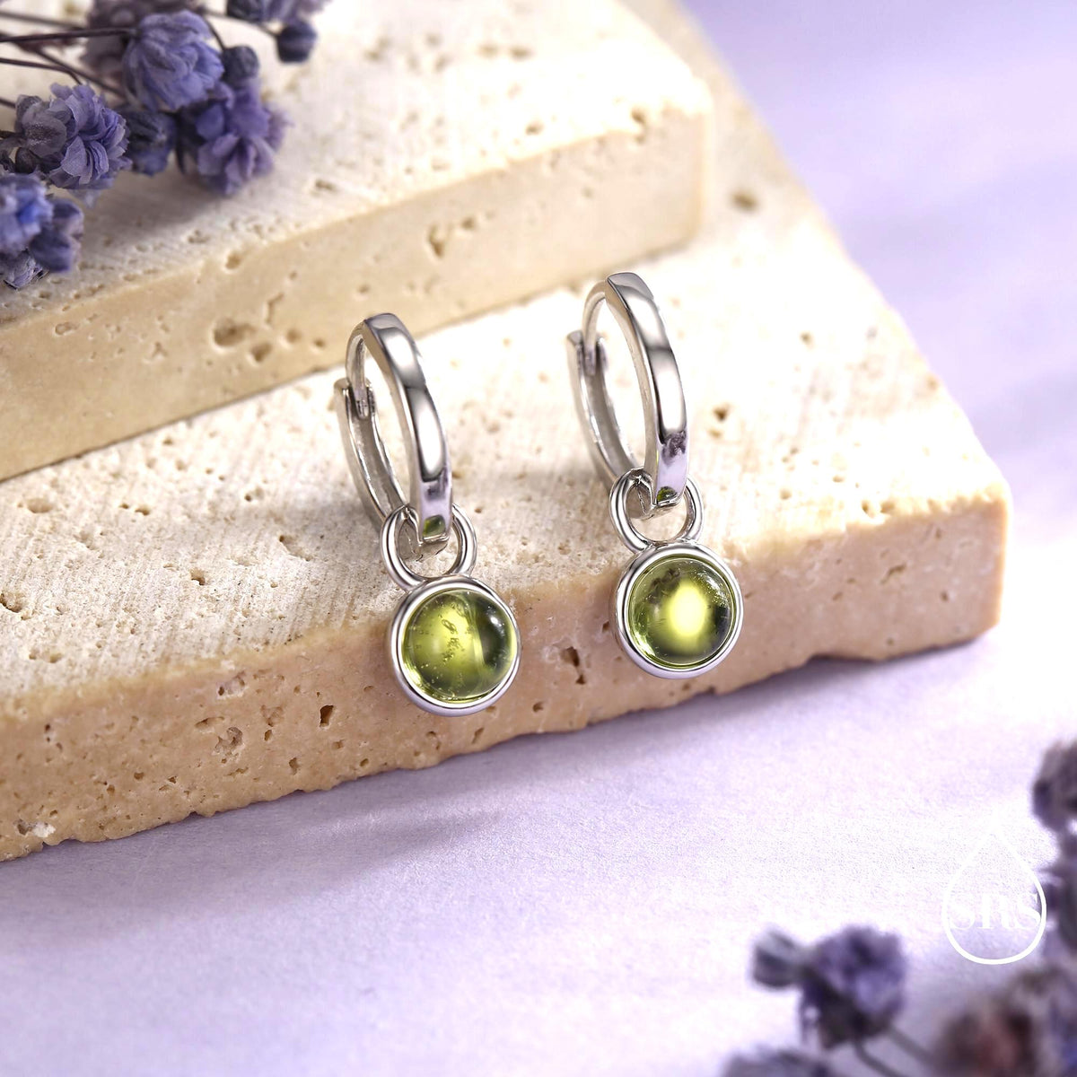 Genuine Peridot Hoop Earrings in Sterling Silver, Detachable Green Peridot Coin Dangle Hoop Earrings, Interchangeable, August Birthstone