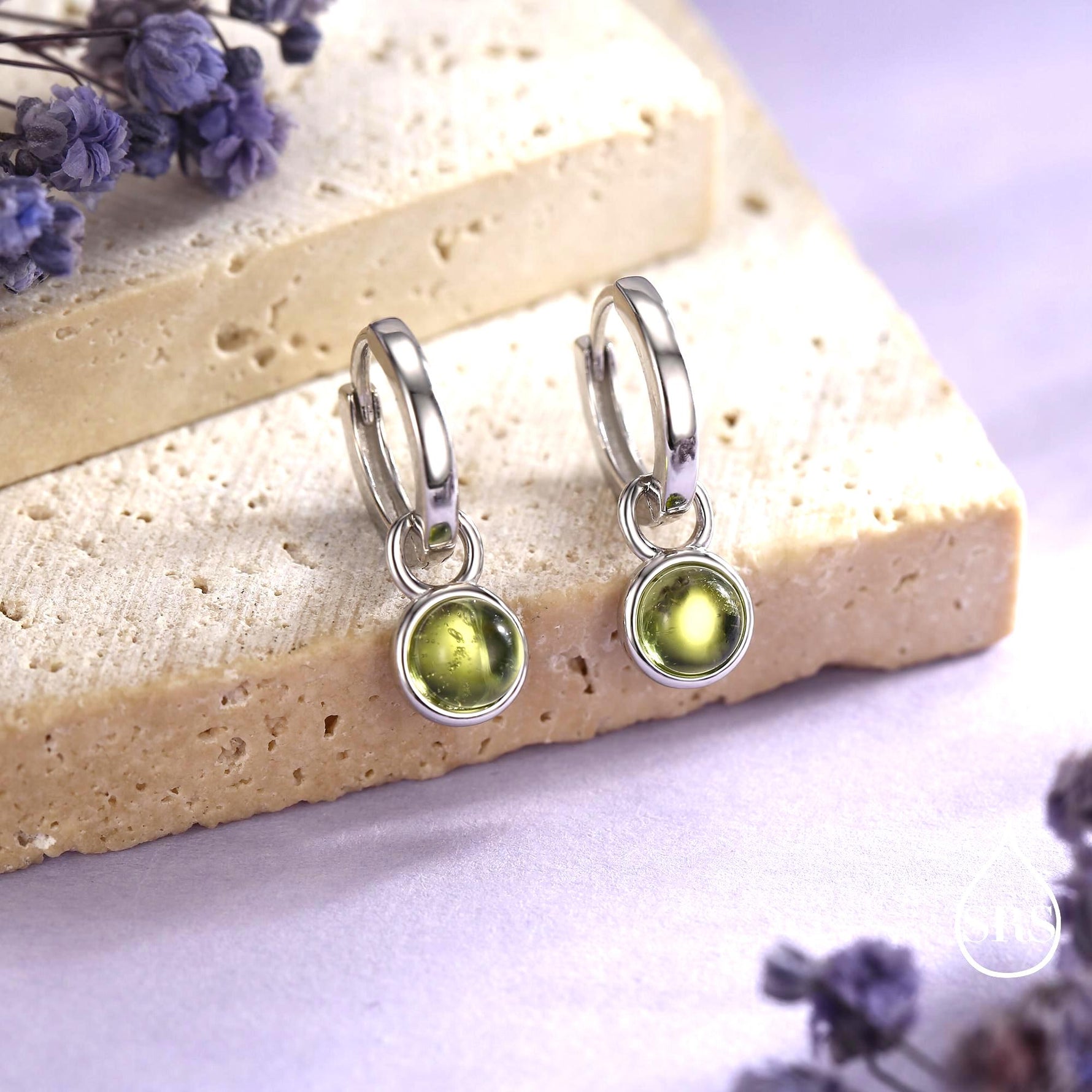 Genuine Peridot Hoop Earrings in Sterling Silver, Detachable Green Peridot Coin Dangle Hoop Earrings, Interchangeable, August Birthstone