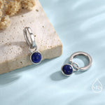 Sterling Silver Dangling Lapis Lazuli Hoop Earrings, Detachable Blue Lapis Coin Dangle Hoop Earrings, Interchangeable