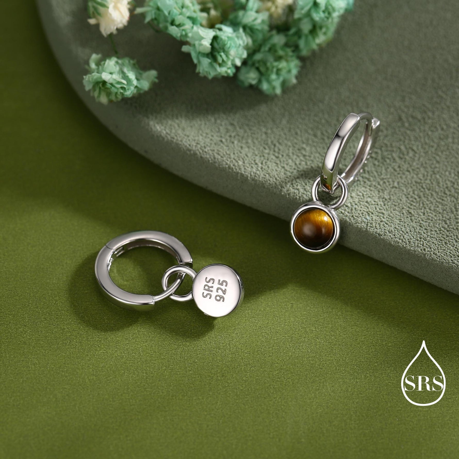 Sterling Silver Dangling Tiger's Eye Hoop Earrings, Detachable Tiger's Eye Coin Dangle Hoop Earrings, Interchangeable