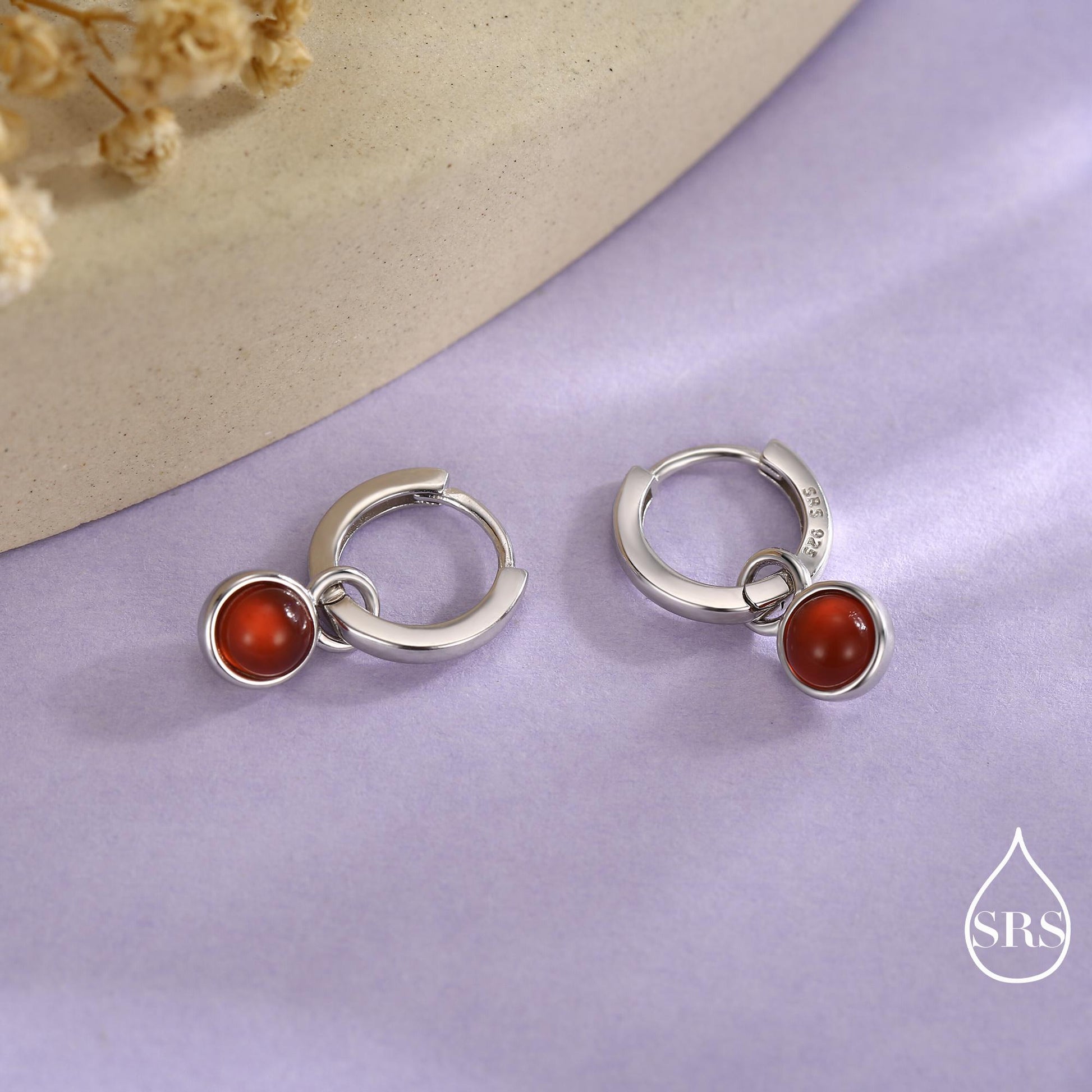 Sterling Silver Dangling Red Onyx Hoop Earrings, Detachable Carnelian Coin Dangle Hoop Earrings, Interchangeable Hoops