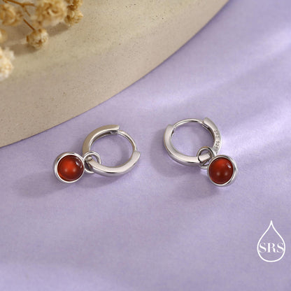 Sterling Silver Dangling Red Onyx Hoop Earrings, Detachable Carnelian Coin Dangle Hoop Earrings, Interchangeable Hoops