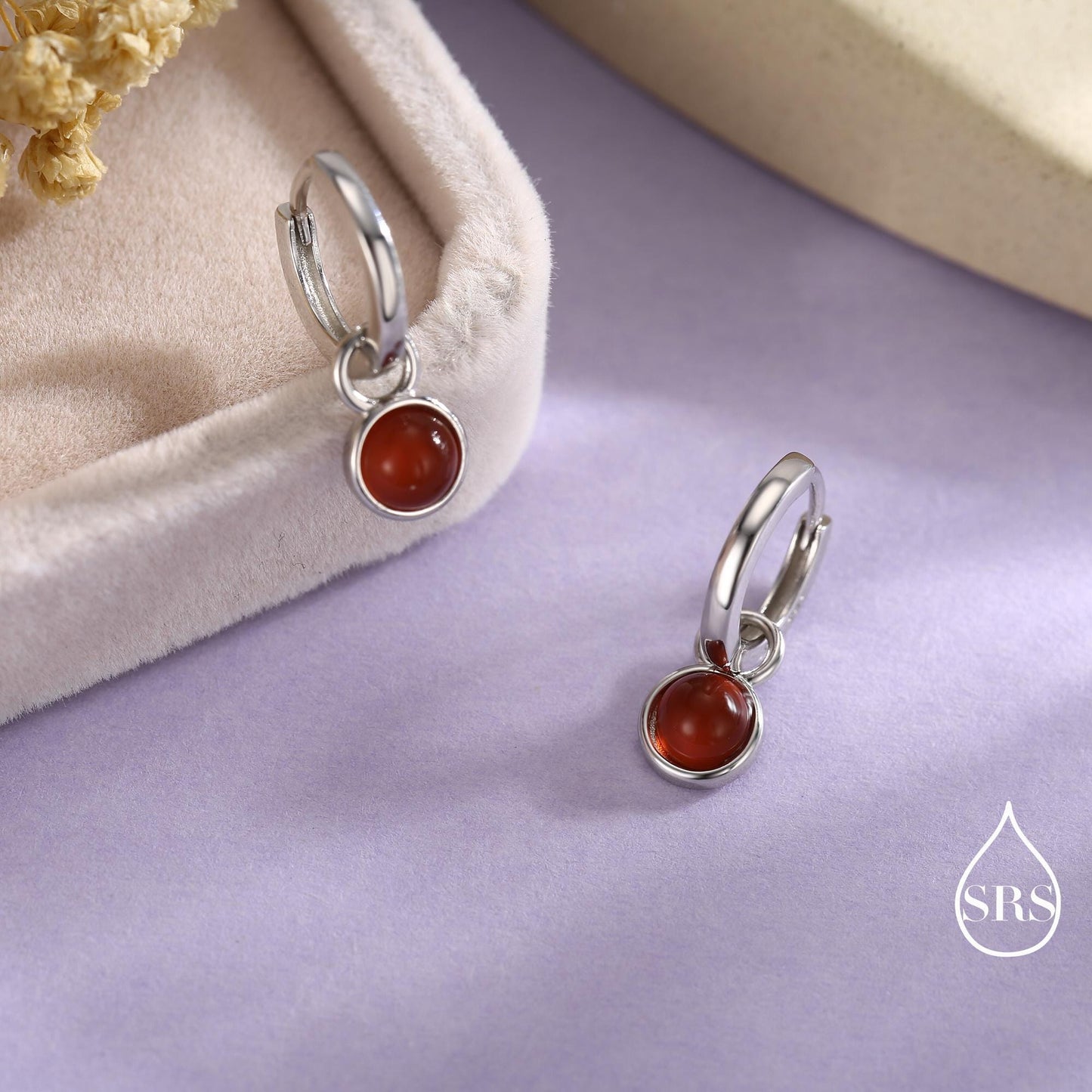 Sterling Silver Dangling Red Onyx Hoop Earrings, Detachable Carnelian Coin Dangle Hoop Earrings, Interchangeable Hoops