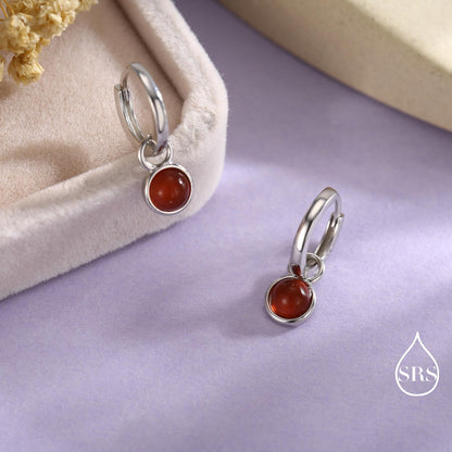 Sterling Silver Dangling Red Onyx Hoop Earrings, Detachable Carnelian Coin Dangle Hoop Earrings, Interchangeable Hoops