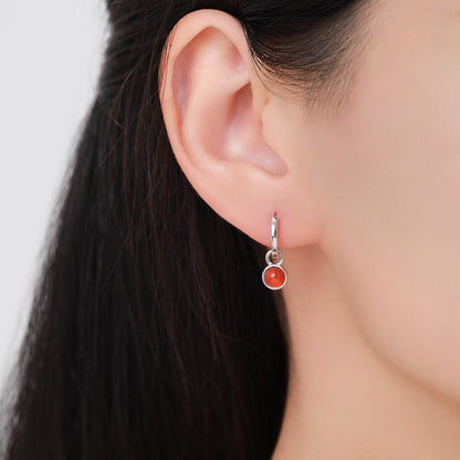 Sterling Silver Dangling Red Onyx Hoop Earrings, Detachable Carnelian Coin Dangle Hoop Earrings, Interchangeable Hoops