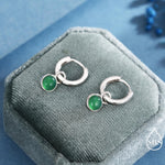 Sterling Silver Dangling Green Onyx Hoop Earrings, Detachable Green Onyx Coin Dangle Hoop Earrings, Silver, Interchangeable