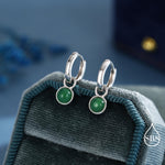 Sterling Silver Dangling Green Onyx Hoop Earrings, Detachable Green Onyx Coin Dangle Hoop Earrings, Silver or Gold, Interchangeable