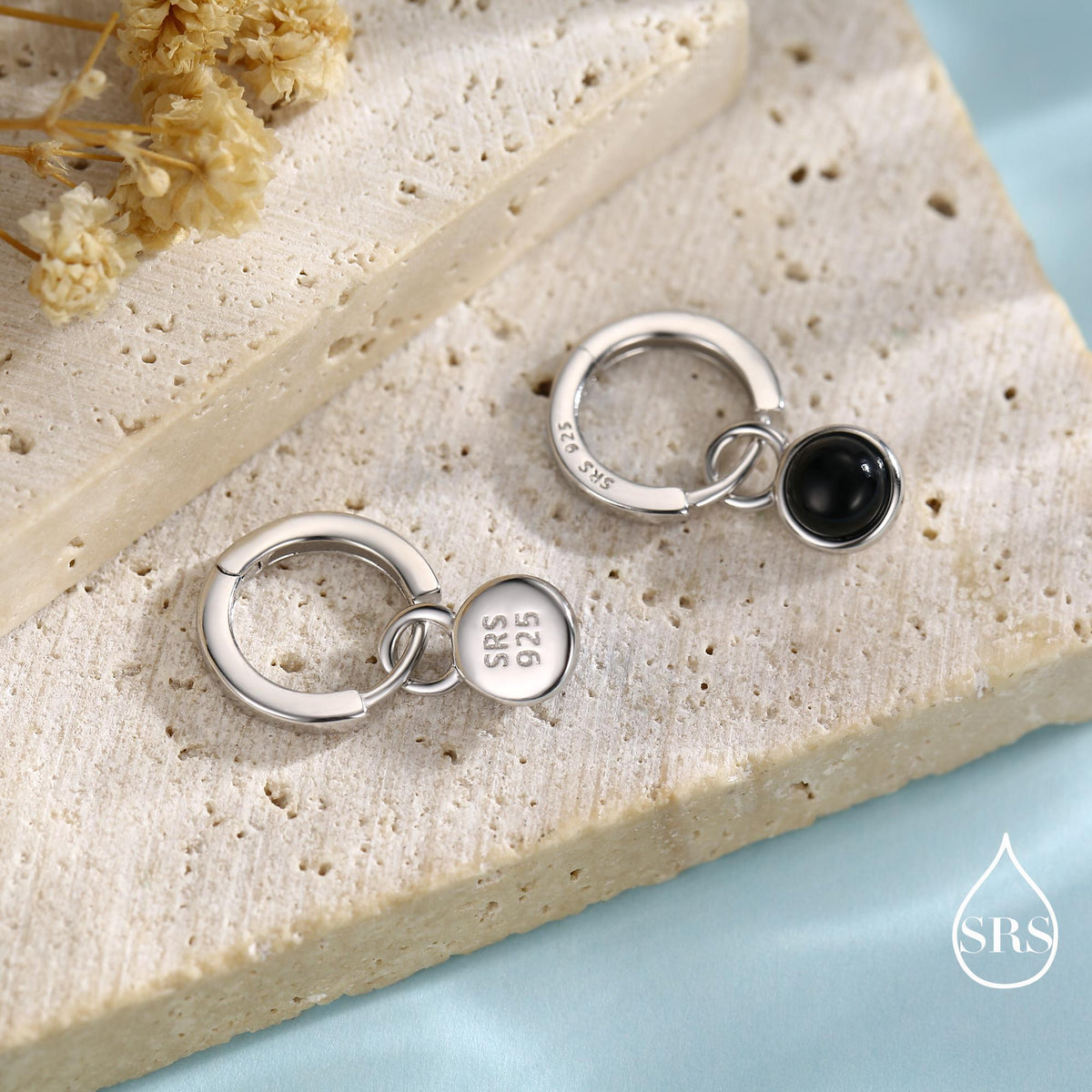Sterling Silver Dangling Black Onyx Hoop Earrings, Detachable Black Onyx Coin Dangle Hoop Earrings, Silver or Gold, Interchangeable