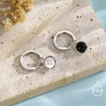 Sterling Silver Dangling Black Onyx Hoop Earrings, Detachable Black Onyx Coin Dangle Hoop Earrings, Silver or Gold, Interchangeable