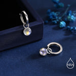 Dangle Moonstone Huggie Hoop in Sterling Silver, Simulated Moonstone, Minimalist Hoop Earrings, Detachable and Interchangeable