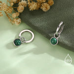 Sterling Silver Dangling Malachite Hoop Earrings, Detachable Green Malachite Coin Dangle Hoop Earrings, Silver or Gold, Interchangeable