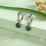 Sterling Silver Dangling Malachite Hoop Earrings, Detachable Green Malachite Coin Dangle Hoop Earrings, Silver or Gold, Interchangeable