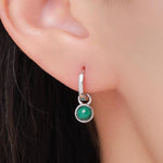 Sterling Silver Dangling Malachite Hoop Earrings, Detachable Green Malachite Coin Dangle Hoop Earrings, Silver or Gold, Interchangeable