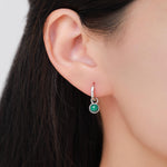 Sterling Silver Dangling Malachite Hoop Earrings, Detachable Green Malachite Coin Dangle Hoop Earrings, Silver or Gold, Interchangeable