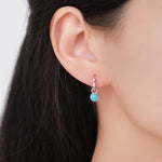 Sterling Silver Dangling Blue Turquoise Hoop Earrings, Detachable Turquoise Coin Dangle Hoop Earrings, Silver or Gold, Interchangeable