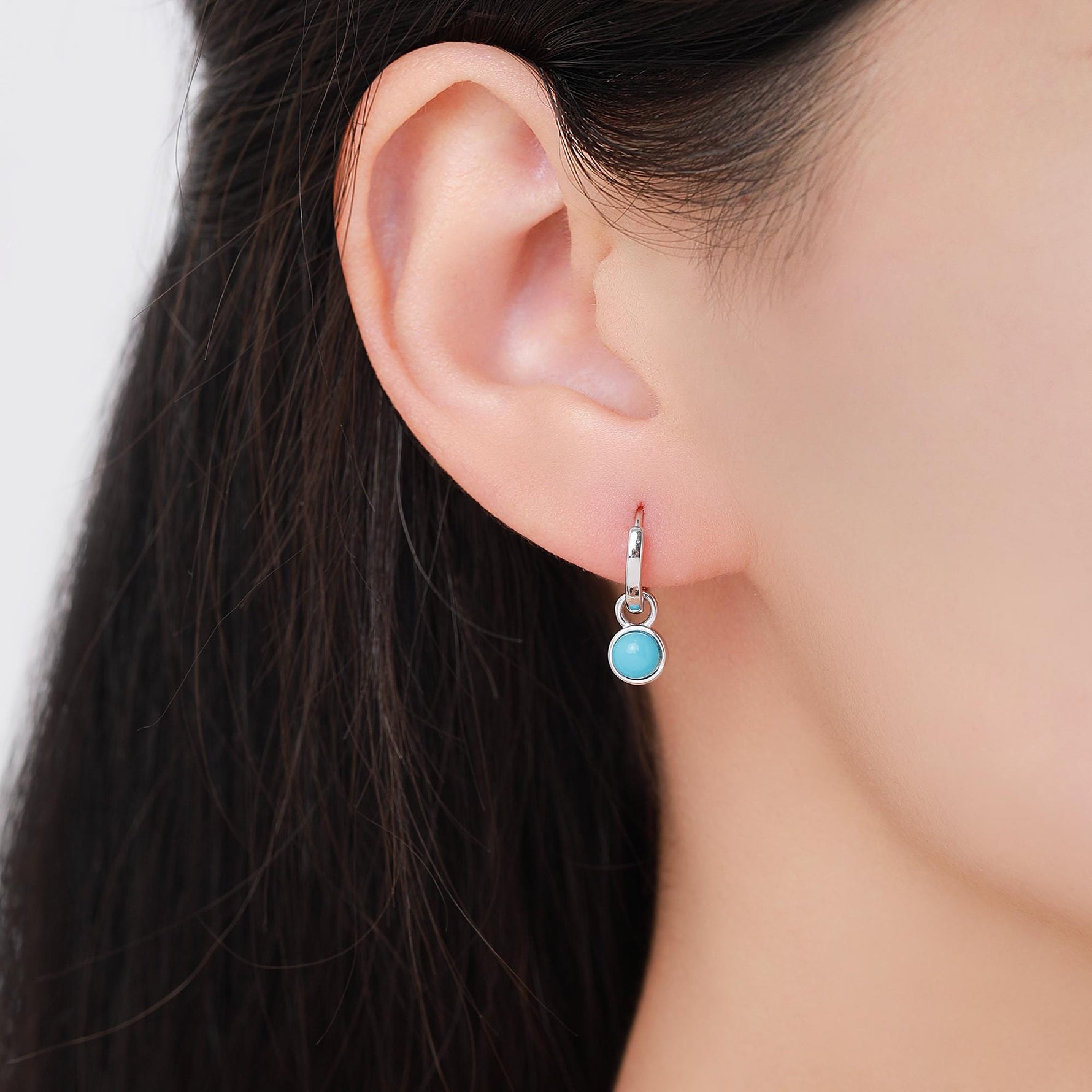 Sterling Silver Dangling Blue Turquoise Hoop Earrings, Detachable Turquoise Coin Dangle Hoop Earrings, Silver or Gold, Interchangeable
