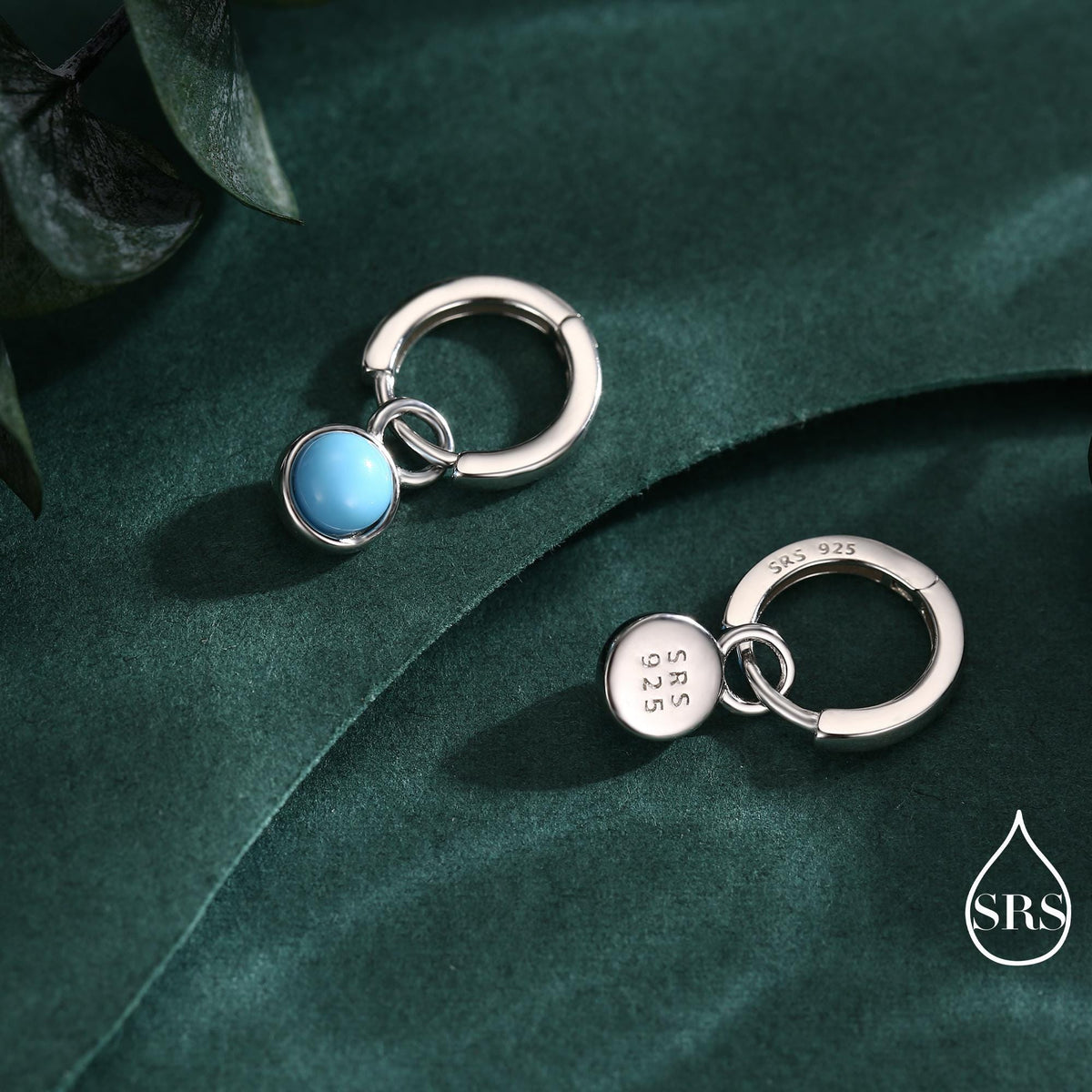 Sterling Silver Dangling Blue Turquoise Hoop Earrings, Detachable Turquoise Coin Dangle Hoop Earrings, Silver or Gold, Interchangeable
