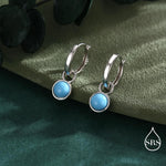 Sterling Silver Dangling Blue Turquoise Hoop Earrings, Detachable Turquoise Coin Dangle Hoop Earrings, Silver or Gold, Interchangeable