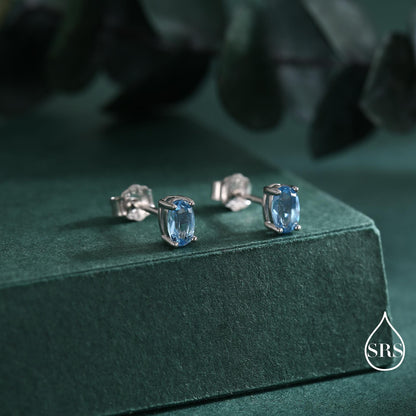 Genuine Topaz Crystal Stud Earrings in Sterling Silver, Natural Topaz Oval Crystal Earrings, March Birthstone