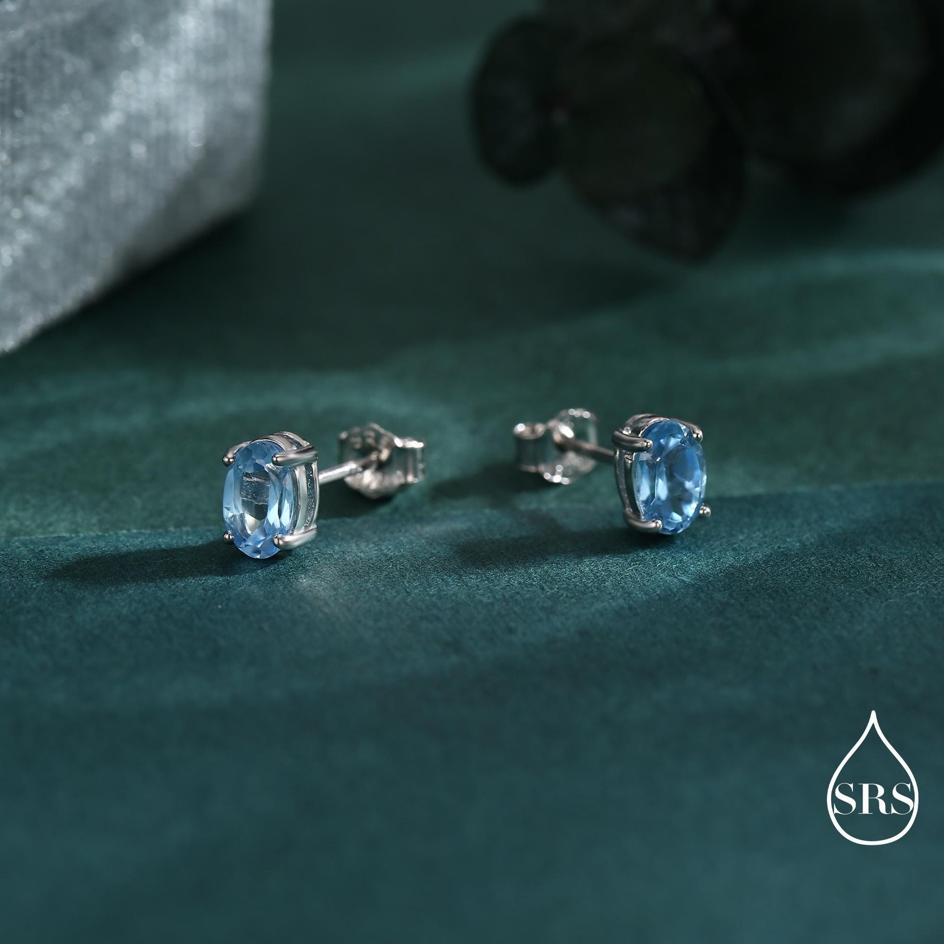 Genuine Topaz Crystal Stud Earrings in Sterling Silver, Natural Topaz Oval Crystal Earrings, March Birthstone