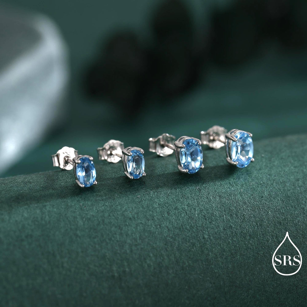 Genuine Topaz Crystal Stud Earrings in Sterling Silver, Natural Topaz Oval Crystal Earrings, March Birthstone