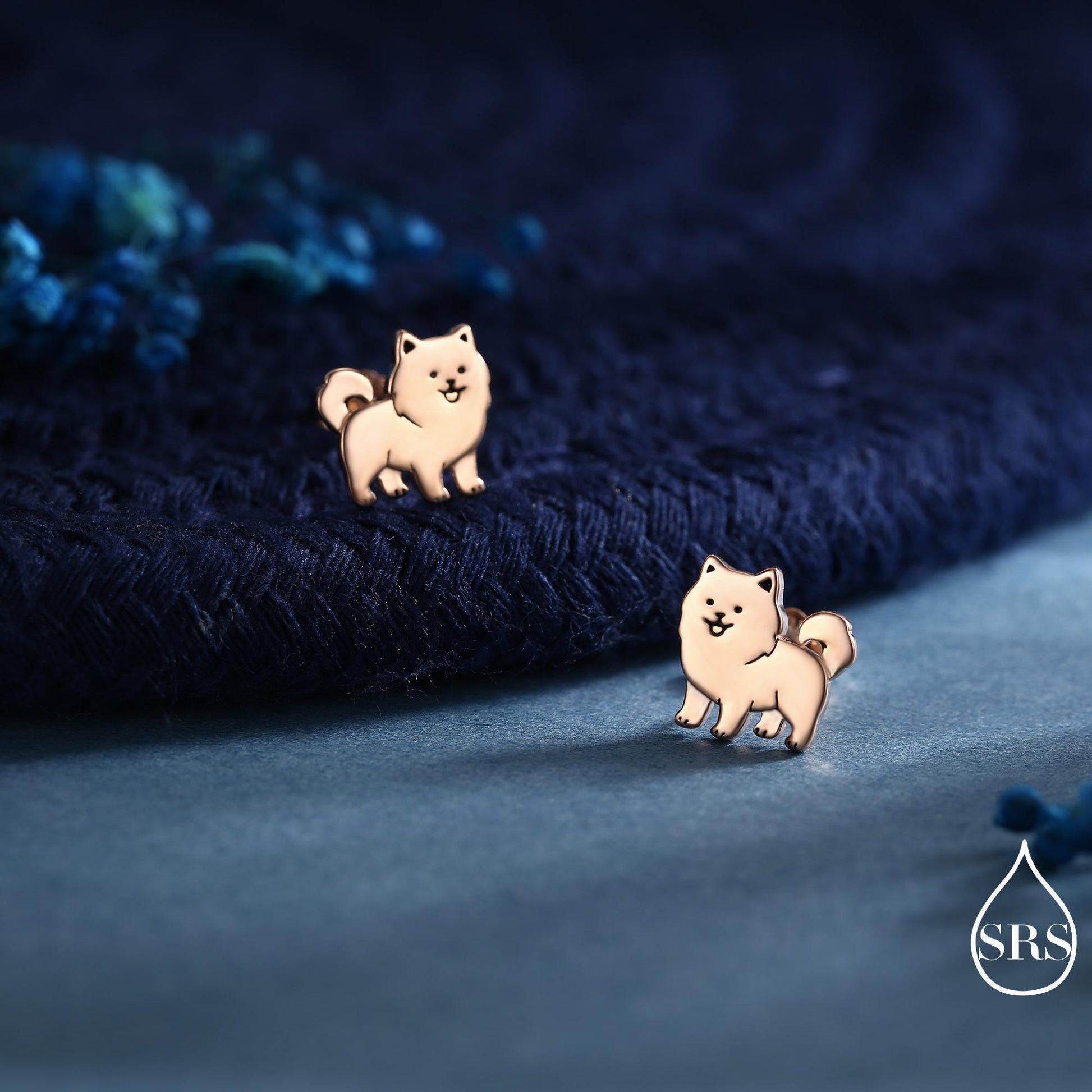 Pomeranian Dog Sterling Silver Stud Earrings, Silver or Gold or Rose Gold Finish, Small Spitz Dog Earrings, Silver Dog Earrings