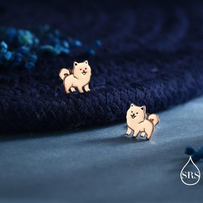 Pomeranian Dog Sterling Silver Stud Earrings, Silver or Gold or Rose Gold Finish, Small Spitz Dog Earrings, Silver Dog Earrings