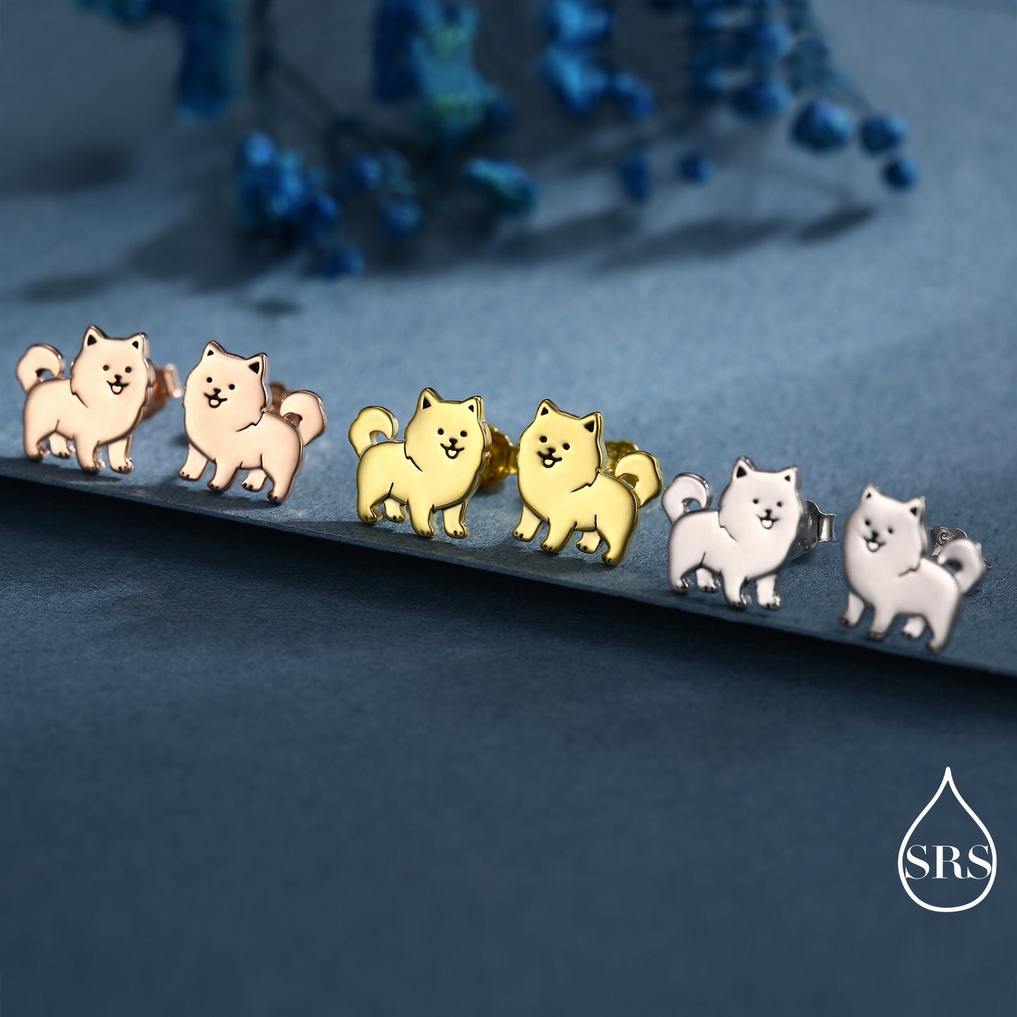 Pomeranian Dog Sterling Silver Stud Earrings, Silver or Gold or Rose Gold Finish, Small Spitz Dog Earrings, Silver Dog Earrings