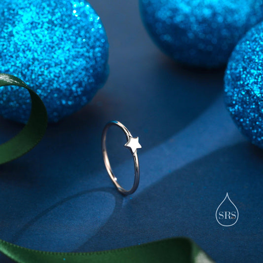 Extra Tiny Little Star Skinny Ring in Sterling Silver, Single Star Delicate Ring, Silver Star Ring, Simple and Minimal