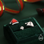 Enamel Christmas Hat Stud Earrings in Sterling Silver, Red Enamel Christmas Earrings, Perfect Christmas Gift