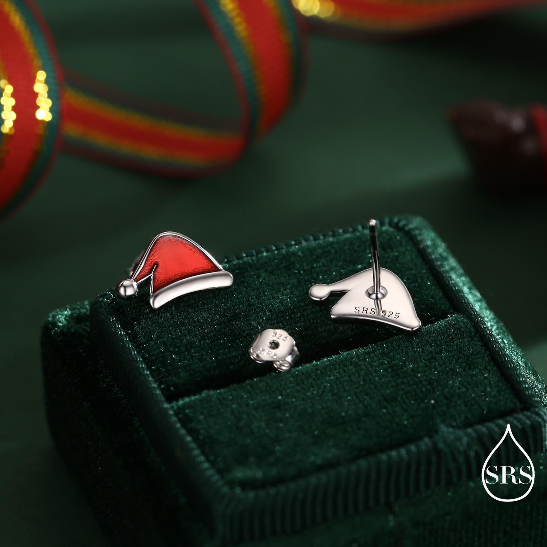 Enamel Christmas Hat Stud Earrings in Sterling Silver, Red Enamel Christmas Earrings, Perfect Christmas Gift