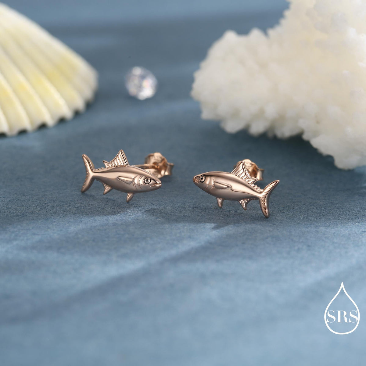 Tuna Fish Stud Earrings in Sterling Silver, Silver, Gold or Rose Gold Finish, Cute Tuna Earrings, Ocean Inspired Animal Jewellery