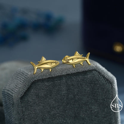 Tuna Fish Stud Earrings in Sterling Silver, Silver, Gold or Rose Gold Finish, Cute Tuna Earrings, Ocean Inspired Animal Jewellery