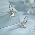 Sterling Silver Anglerfish Hoop Earrings – Polished Finish with Gold Accents, Angler Fish Earrings, Lantern Fish Hoops, Detachable Charms