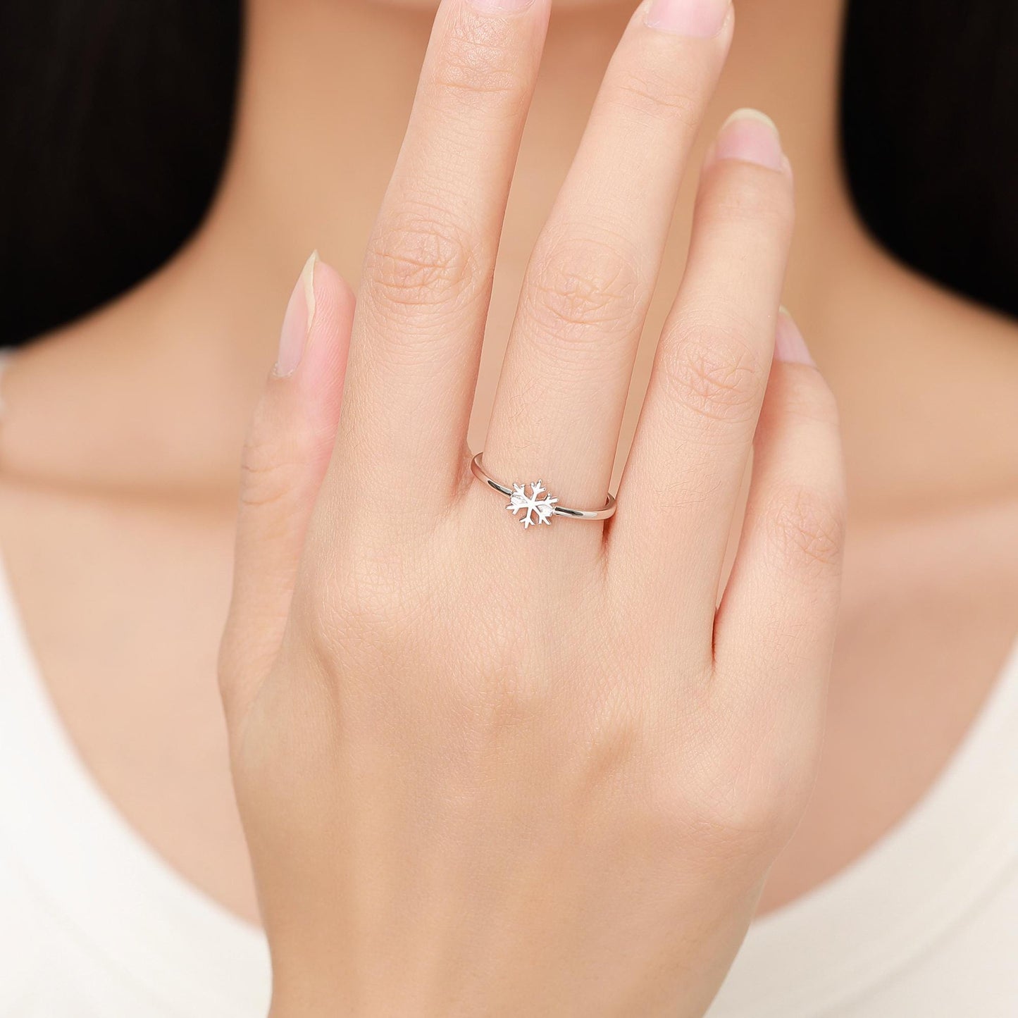 Tiny Snowflake Ring in Sterling Silver, Minimalist Winter Design, Adjustable Size, Festive Season Snow Ring
