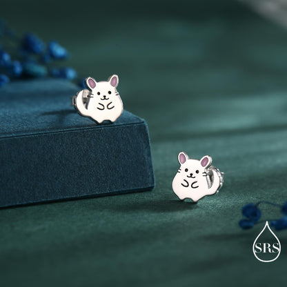 Sterling Silver Chinchilla Stud Earrings, Cute Animal Stud Earrings