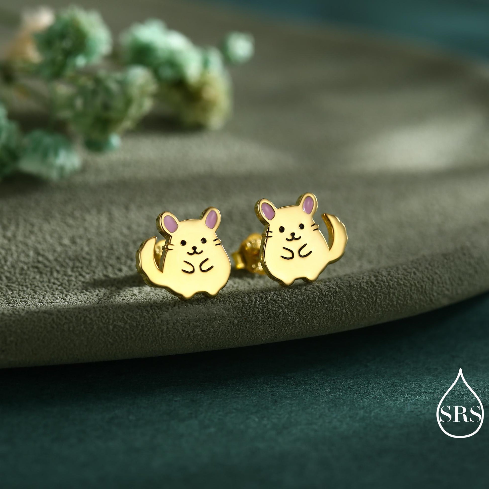 Sterling Silver Chinchilla Stud Earrings, Cute Animal Stud Earrings