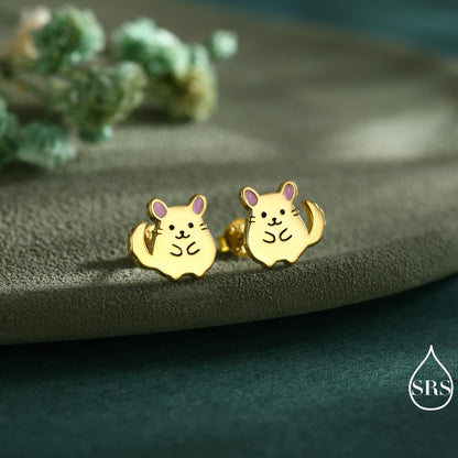 Sterling Silver Chinchilla Stud Earrings, Cute Animal Stud Earrings