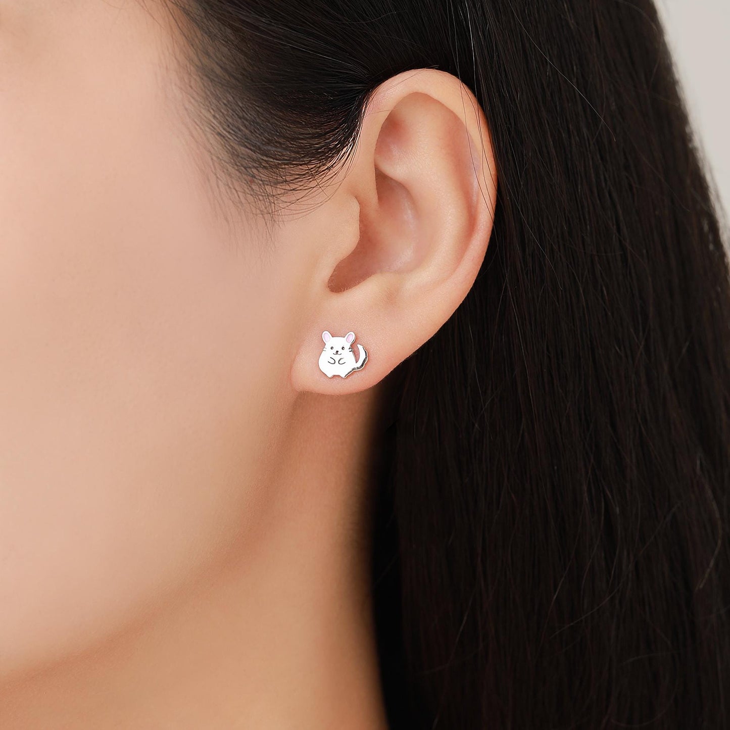 Sterling Silver Chinchilla Stud Earrings, Cute Animal Stud Earrings