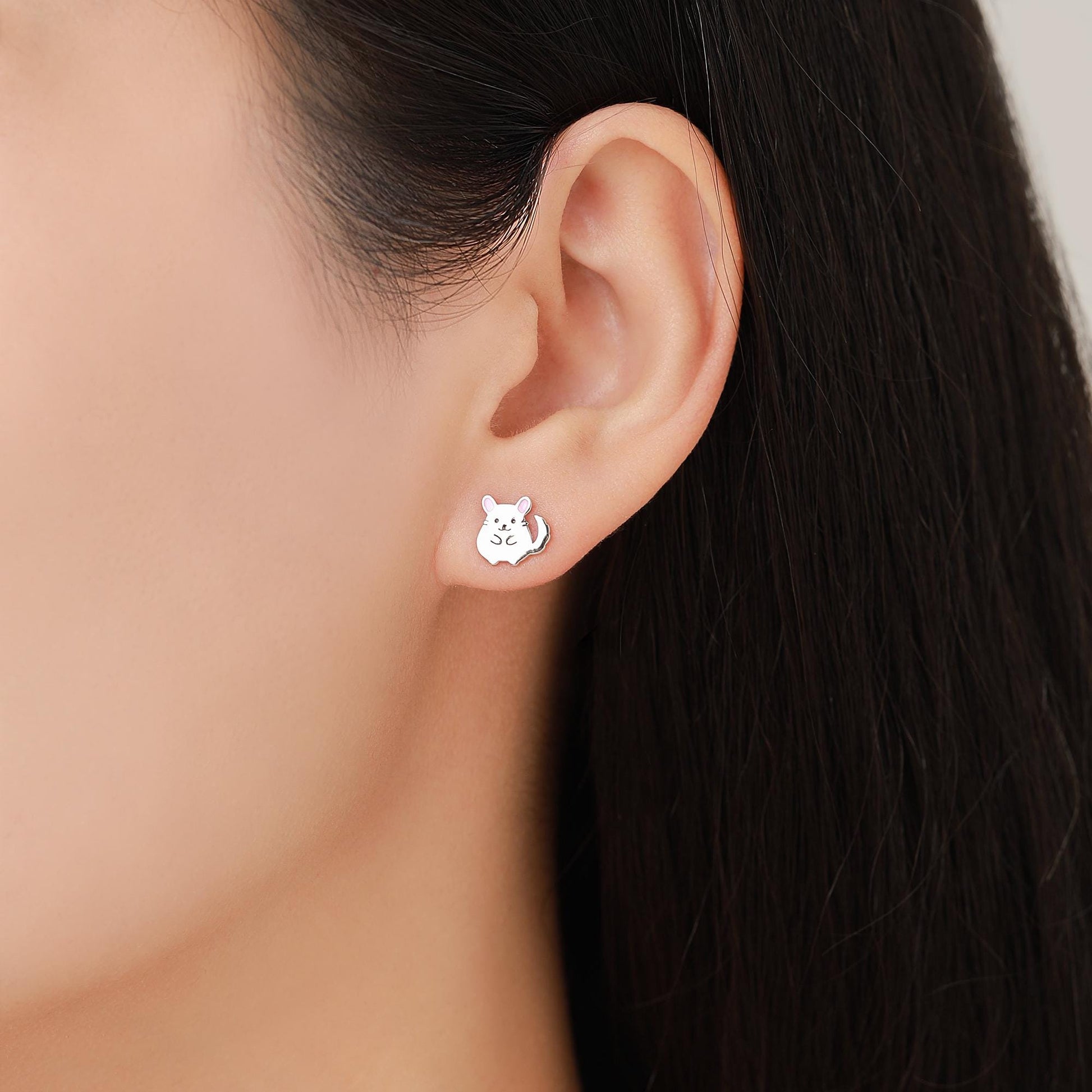 Sterling Silver Chinchilla Stud Earrings, Cute Animal Stud Earrings