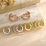 Single Piercing Double Hoop Effect Earrings in Sterling Silver, Braided Texture Hoop Earrings, Silver, Gold, Rose Gold, Dainty and Delicate